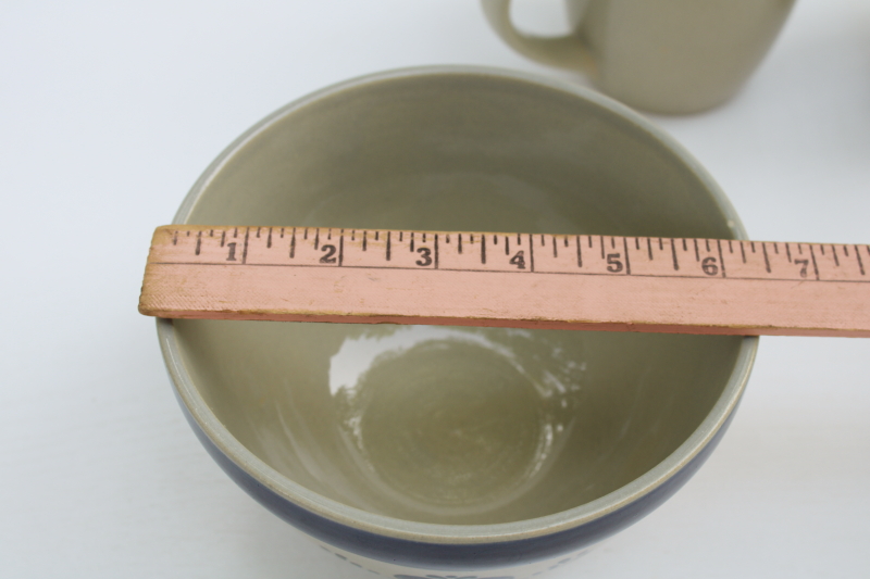 photo of Home Sweet Home Salt Glaze stoneware 80s 90s vintage China, country blue hearts on tan, big mugs & soup bowls  #7