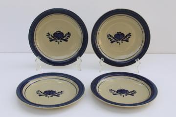 catalog photo of Home Sweet Home Salt Glaze stoneware country blue hearts on tan, set of 4 salad plates 80s 90s vintage China 
