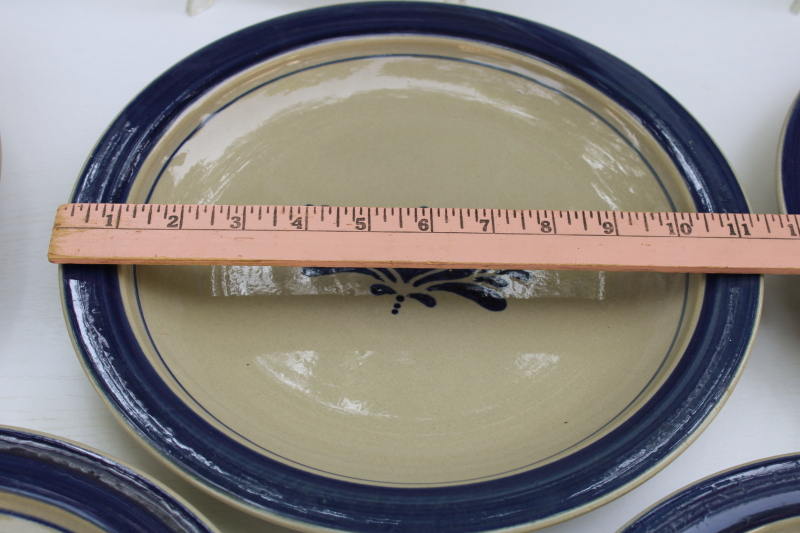 photo of Home Sweet Home Salt Glaze stoneware country blue hearts on tan, set of 8 dinner plates 80s 90s vintage China  #8