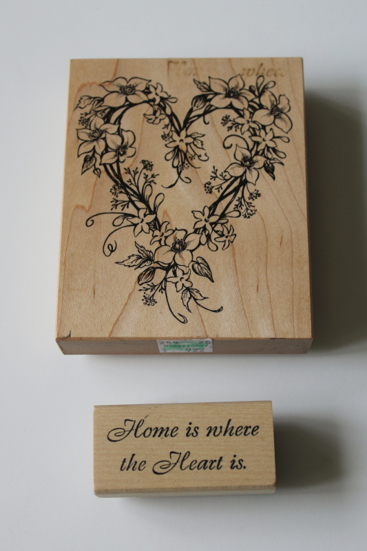 photo of Home is where the heart is & flower heart wreath design rubber stamps, modern farmhouse style #1