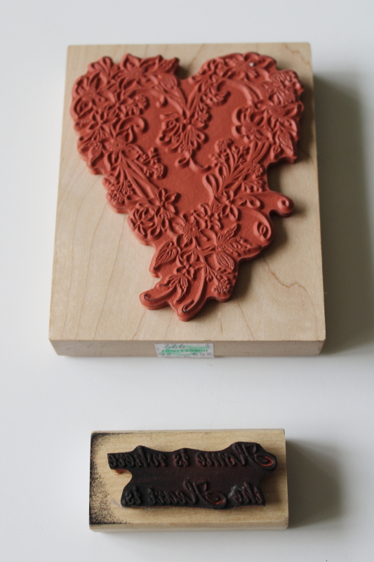 photo of Home is where the heart is & flower heart wreath design rubber stamps, modern farmhouse style  #2