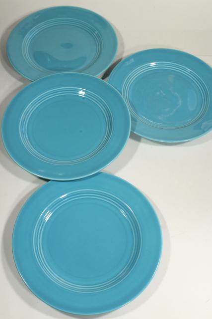 photo of Homer Laughlin Harlequin turquoise luncheon or dinner plates, aqua blue solid color #1