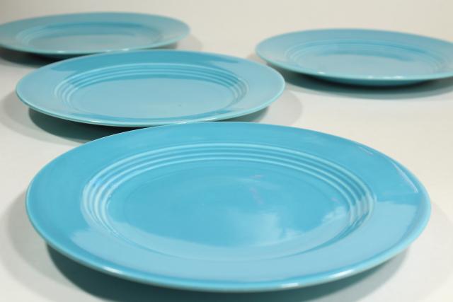 photo of Homer Laughlin Harlequin turquoise luncheon or dinner plates, aqua blue solid color #3