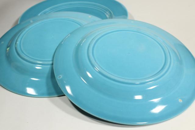 photo of Homer Laughlin Harlequin turquoise luncheon or dinner plates, aqua blue solid color #5