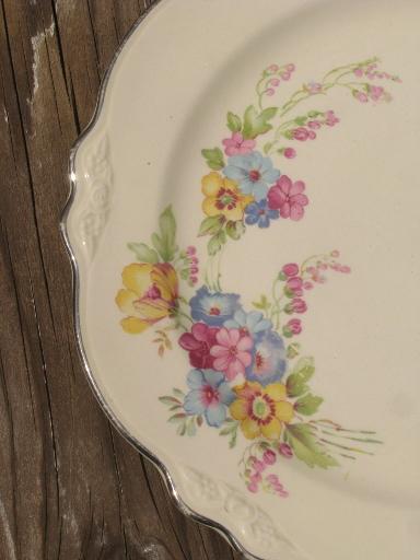 photo of Homer Laughlin Virginia Rose floral bouquet plates lot, 40s vintage #5