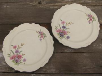 catalog photo of Homer Laughlin Virginia Rose pink and purple floral plates, 40s vintage