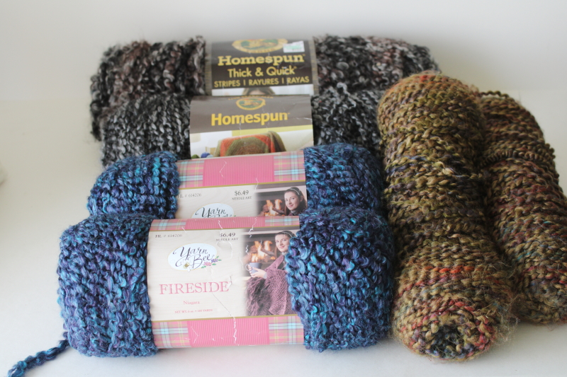 photo of Homespun & Fireside yarn lot, browns & blues earth & sea neutral shades  #1