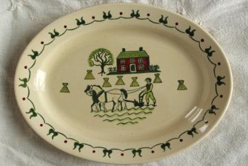 catalog photo of Homestead Provincial vintage folk art farm scene platter, Metlox pottery Poppy Trail