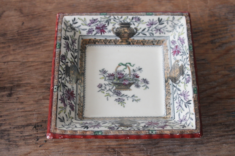 photo of Honfleur French garden floral antique 1800s English transferware china trinket dish  #1