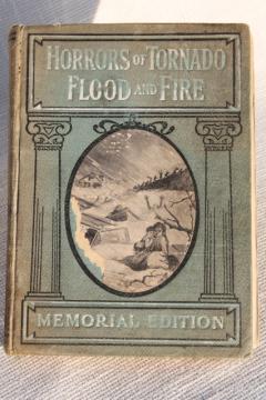 catalog photo of Horrors of Tornado Flood & Fire 1918 vintage book w/ antique line drawing engravings