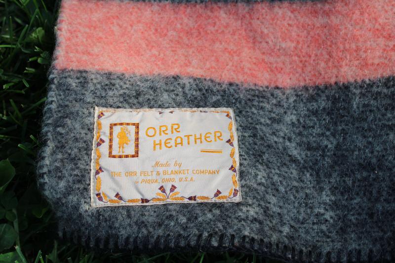 photo of Hudson Bay style striped wool camp blanket, unused vintage Orr Health blanket candy stripe on grey #3