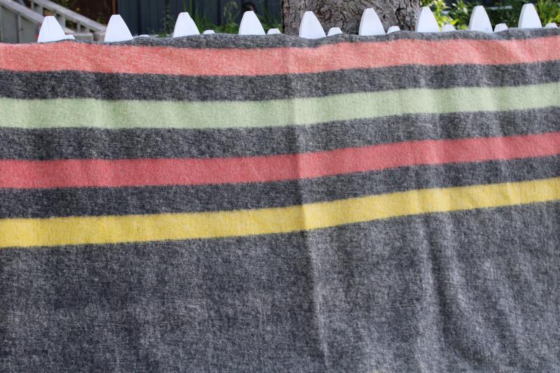 photo of Hudson Bay style striped wool camp blanket, unused vintage Orr Health blanket candy stripe on grey #5