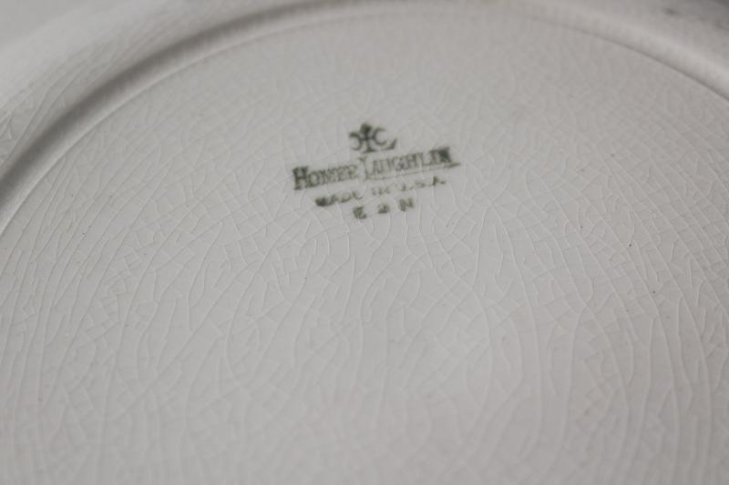 photo of Hudson pattern antique Homer Laughlin white china plates, embossed scalloped border #4