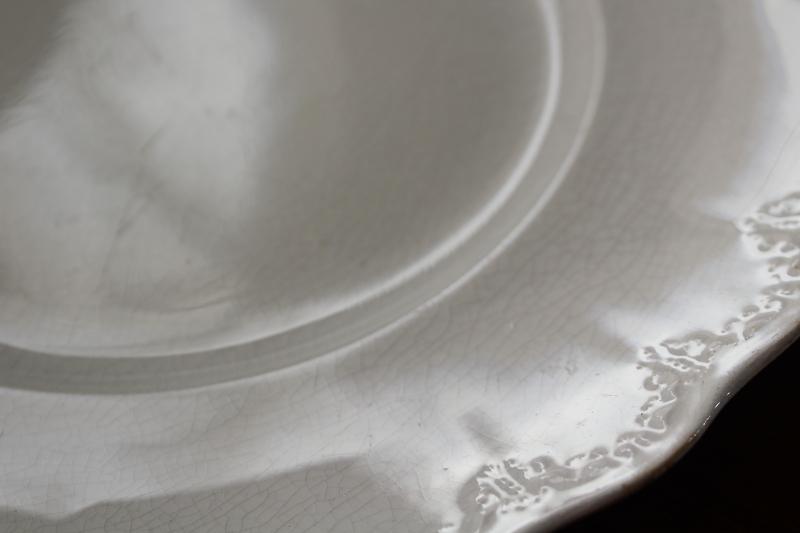 photo of Hudson pattern antique Homer Laughlin white china plates, embossed scalloped border #5