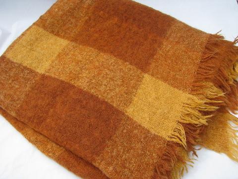 photo of Hudson's Bay blanket label, vintage bittersweet plaid mohair wool throw, Scotland #1