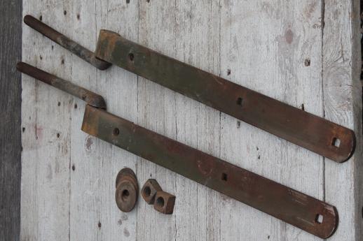 photo of Huge antique iron hinges, pair of  heavy farm gate hinges barn door hardware #1
