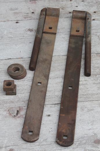 photo of Huge antique iron hinges, pair of  heavy farm gate hinges barn door hardware #6