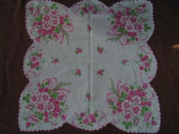 catalog photo of Huge vintage hankie, pink roses