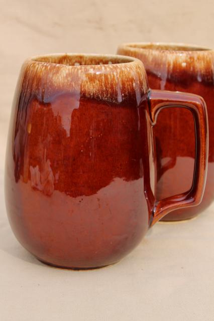 photo of Hull brown drip pottery - pair large beer steins, grand mugs or tavern cups for cider #2