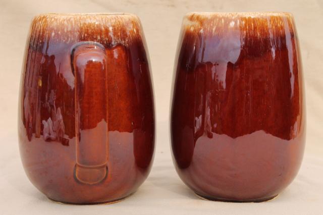 photo of Hull brown drip pottery - pair large beer steins, grand mugs or tavern cups for cider #3