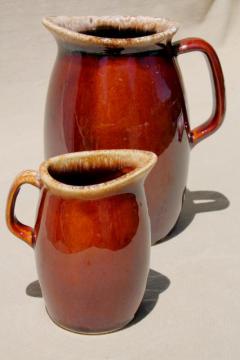 catalog photo of Hull oven proof pottery cream pitcher & milk jug, brown drip glaze stoneware