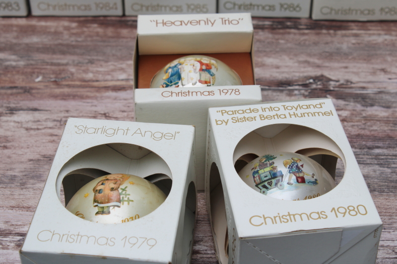 photo of Hummel 1970s 1980s vintage Schmid round ball Christmas ornaments in boxes, lot of 10 #2