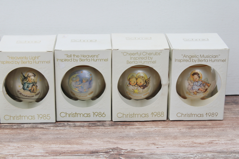 photo of Hummel 1970s 1980s vintage Schmid round ball Christmas ornaments in boxes, lot of 10 #7