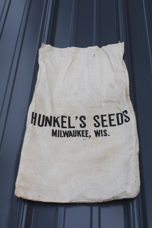 photo of Hunkel's Seeds Milwaukee Wisconsin, vintage farm seed feed sack, printed cotton bag  #1