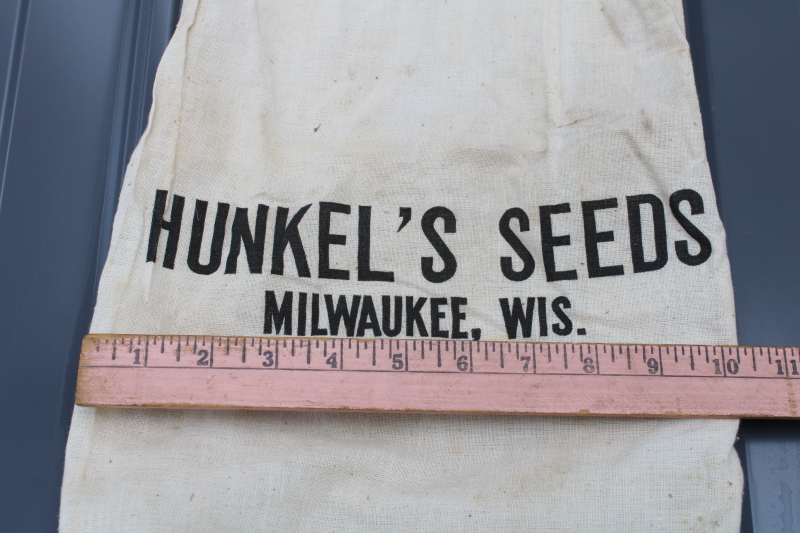 photo of Hunkel's Seeds Milwaukee Wisconsin, vintage farm seed feed sack, printed cotton bag #3