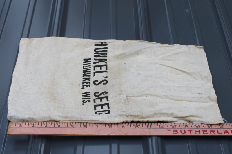 photo of Hunkel's Seeds Milwaukee Wisconsin, vintage farm seed feed sack, printed cotton bag #4