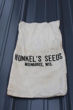 Hunkel's Seeds Milwaukee Wisconsin, vintage farm seed feed sack, printed cotton bag 