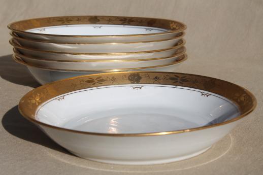 photo of Hutschenreuther encrusted gold wide border band white porcelain soup bowls #1