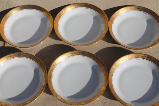 photo of Hutschenreuther encrusted gold wide border band white porcelain soup bowls #3