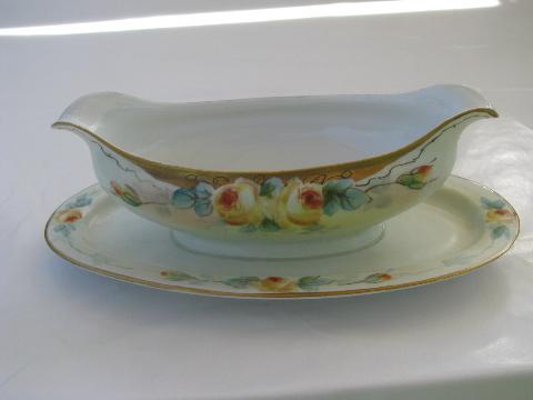 photo of Hutschenruther - Bavaria, Favorite hand-painted sauce dish gravy boat w/ plate #1