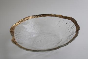 catalog photo of IVV Italy Glacier ice textured glass bowl w/ wide gold band, mod vintage crystal