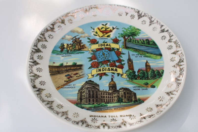 photo of Ideal Indiana, mid-century vintage Hoosier state souvenir plates made in USA #2