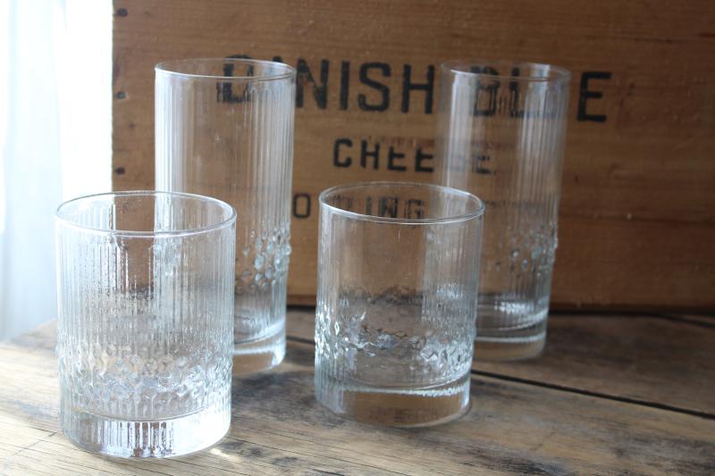 photo of Iittala Niva mod vintage ice textured glass tumblers & rocks glasses #1