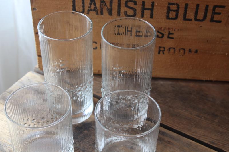 photo of Iittala Niva mod vintage ice textured glass tumblers & rocks glasses #4