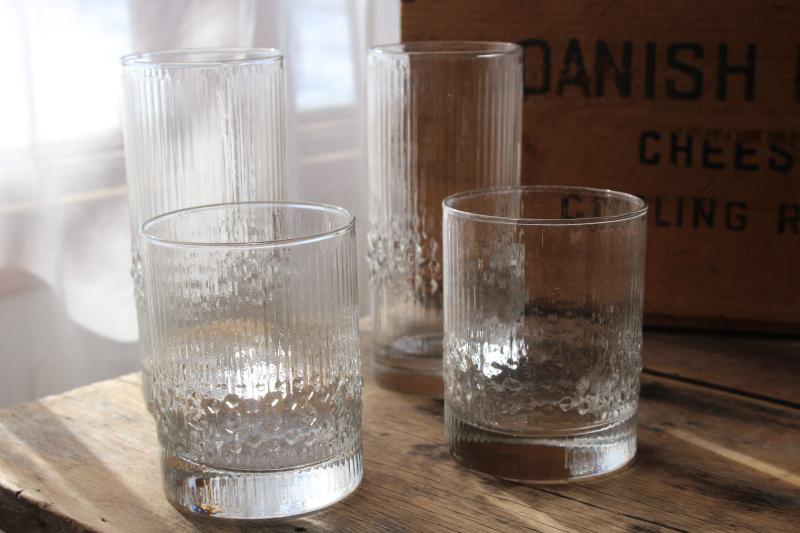 photo of Iittala Niva mod vintage ice textured glass tumblers & rocks glasses #5