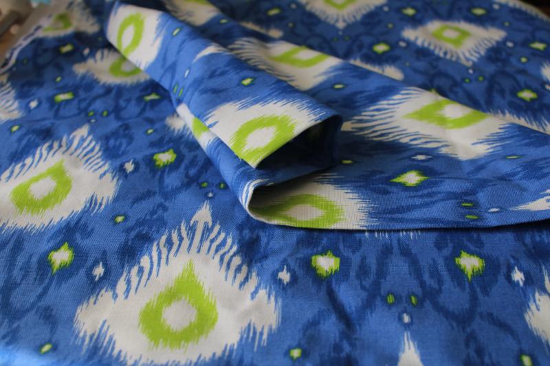 photo of Ikat print lime green & blue, decorator fabric Mill Creek cotton canvas or duck #1