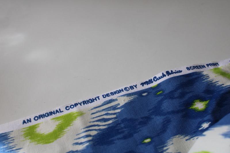 photo of Ikat print lime green & blue, decorator fabric Mill Creek cotton canvas or duck #2