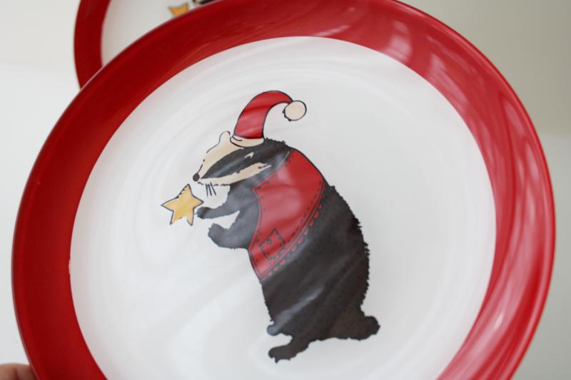photo of Ikea glass salad plates, Santa hat badger w/ star Christmas dishes Scandi mod #2
