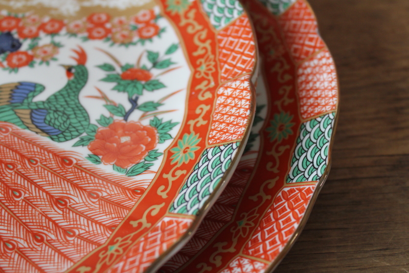 photo of Imari peacock pattern china dinner plates set of four, vintage Japan porcelain #4