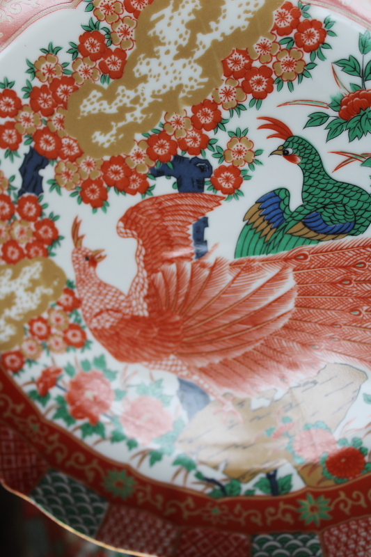 photo of Imari peacock pattern china dinner plates set of four, vintage Japan porcelain #5