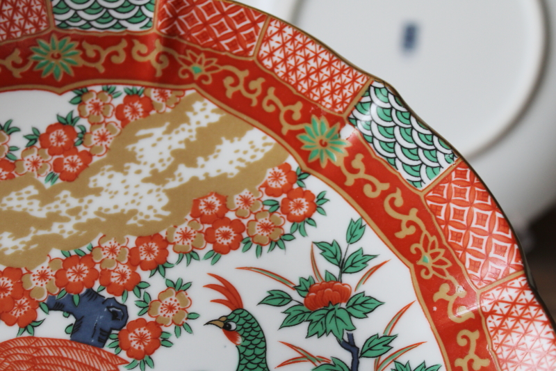 photo of Imari peacock pattern china dinner plates set of four, vintage Japan porcelain #6