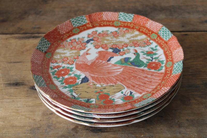 photo of Imari peacock pattern china dinner plates set of four, vintage Japan porcelain #8
