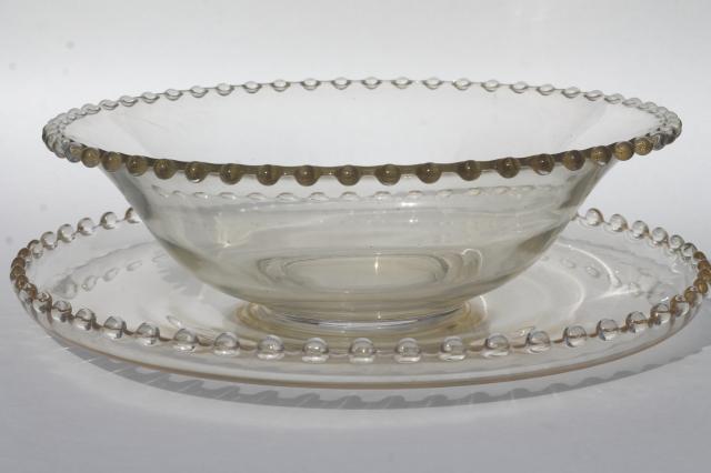 photo of Imperial Candlewick bead edge vintage elegant glass salad bowl & sandwich tray plate #1