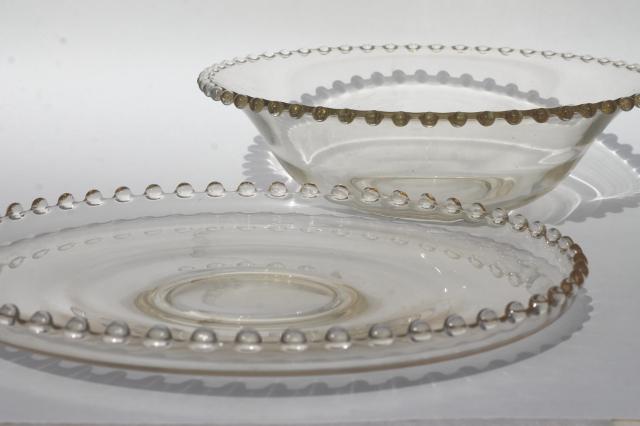 photo of Imperial Candlewick bead edge vintage elegant glass salad bowl & sandwich tray plate #2