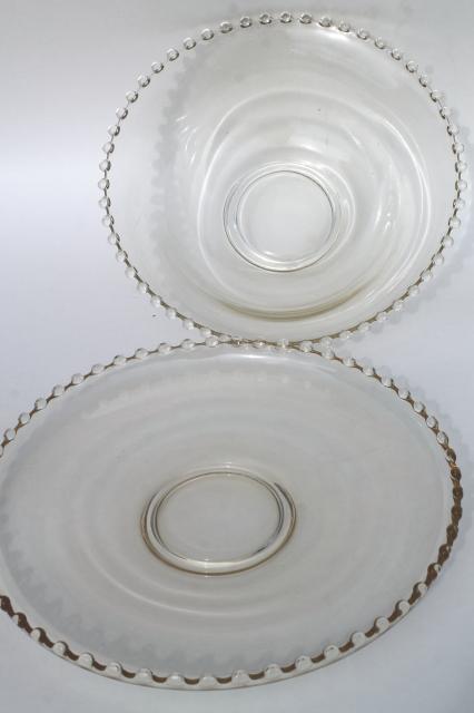 photo of Imperial Candlewick bead edge vintage elegant glass salad bowl & sandwich tray plate #3