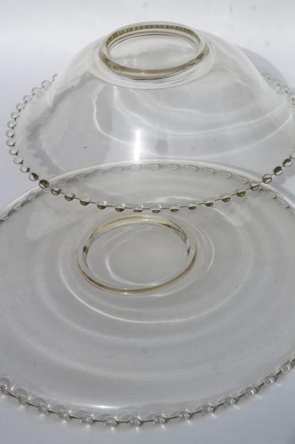 photo of Imperial Candlewick bead edge vintage elegant glass salad bowl & sandwich tray plate #4